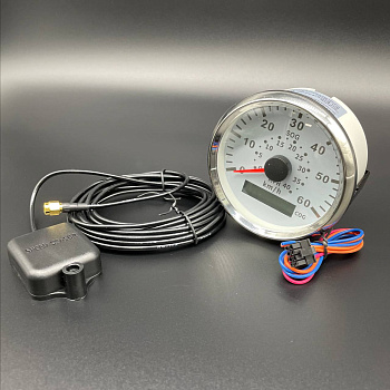 Спидометр аналоговый до 60 км/ч с GPS-модулем (белый, хромированный ободок)