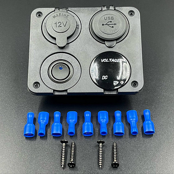 Панель управления (1 тумблер вкл/выкл, 2 USB, розетка 12V, вольтметр)(PREMARINE)