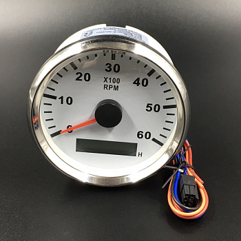 Тахометр 0-6000 об/мин (белый, хромированный ободок)