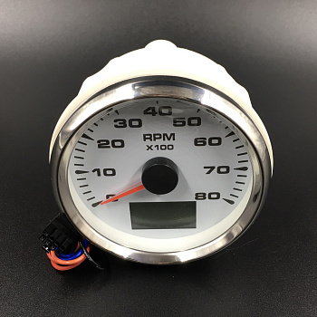 Тахометр аналоговый + моточасы 0-8000 об/мин (белый, хромированный ободок)