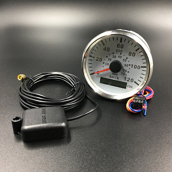 Спидометр аналоговый до 120 км/ч с GPS-модулем (белый, хромированный ободок)