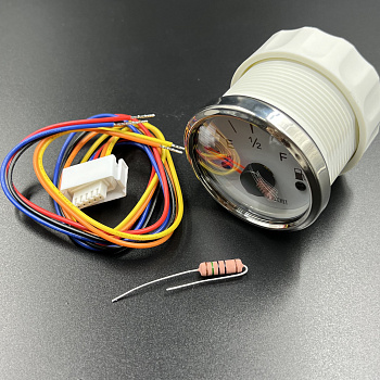 Указатель уровня топлива 0-190 Ом (ЕВРО), белый циферблат, нержавеющий ободок, д. 52 мм, Marine Rock