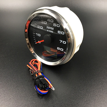 Тахометр аналоговый + моточасы 0-8000 об/мин (черный, хромированный ободок)