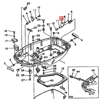 Рычаг фиксации замка капота, задний Yamaha 60-70 (6H3-42818-00)