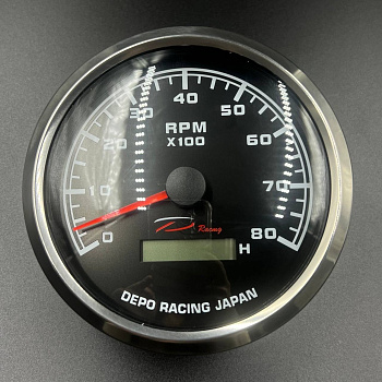 Тахометр 0-8000 об/мин д.110мм (черный, хромированный ободок) (DEPO)
