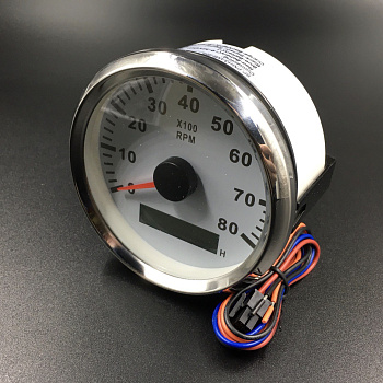 Тахометр 0-8000 об/мин (белый, хромированный ободок)