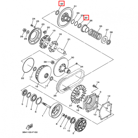 Сальник вариатора квадроцикл Yamaha GRIZZLY; KODIAK; RHINO; VIKING  (93104-41119) (Yamaha)